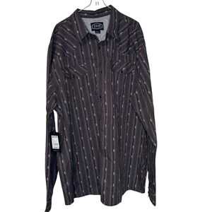 Gibson Men's Shirt Striped‎ Pearl Snap Western Button-Up Brown White Sz.XXL NWT